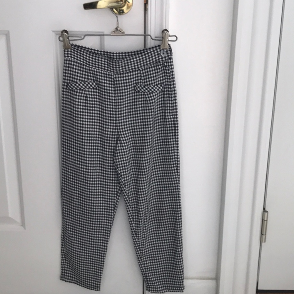 Girls black and white checkered pants side zipper